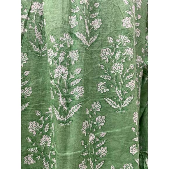 Juliet Dunn London Green White Floral Tiered Bell Sleeve Tunic Dress Sz 1 S/M - Picture 8 of 11